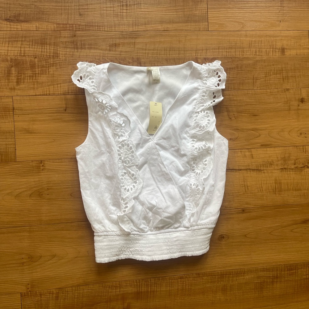 Japna Blouse White Size XS Cotton. V-Neck